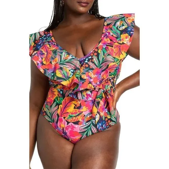 ELOQUII Ruffle Tie Waist One-Piece Swimsuit NEW size 16 - Picture 9 of 9